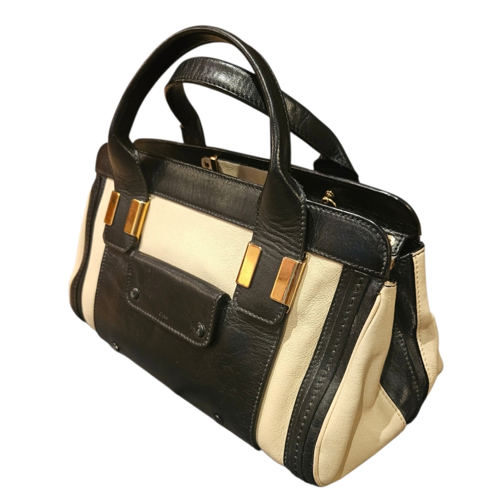Chloe Alice Handbag Cream And Black Leather Pre-owned